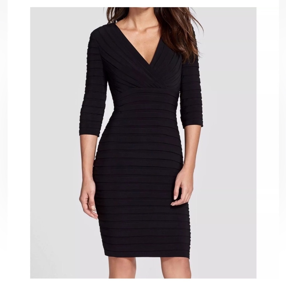 ADRIANA Papell Women's Black Formal Midi Dress - Size 4P- Excellent Condition